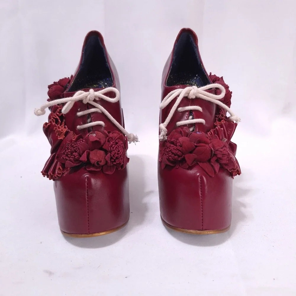 Irregular Choice Pertrisha Leather Floral Ruffle Platform Heels Womens‎ 6.5 Red
